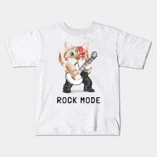 rock mode slogan with cute cat playing guitar Kids T-Shirt